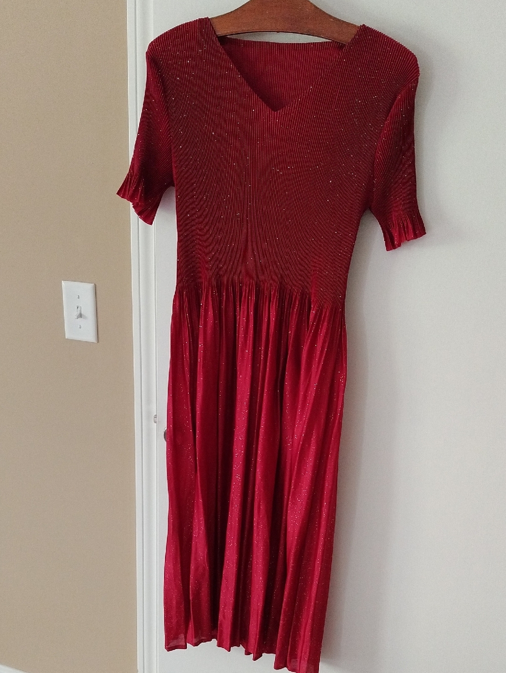 pleated red dress